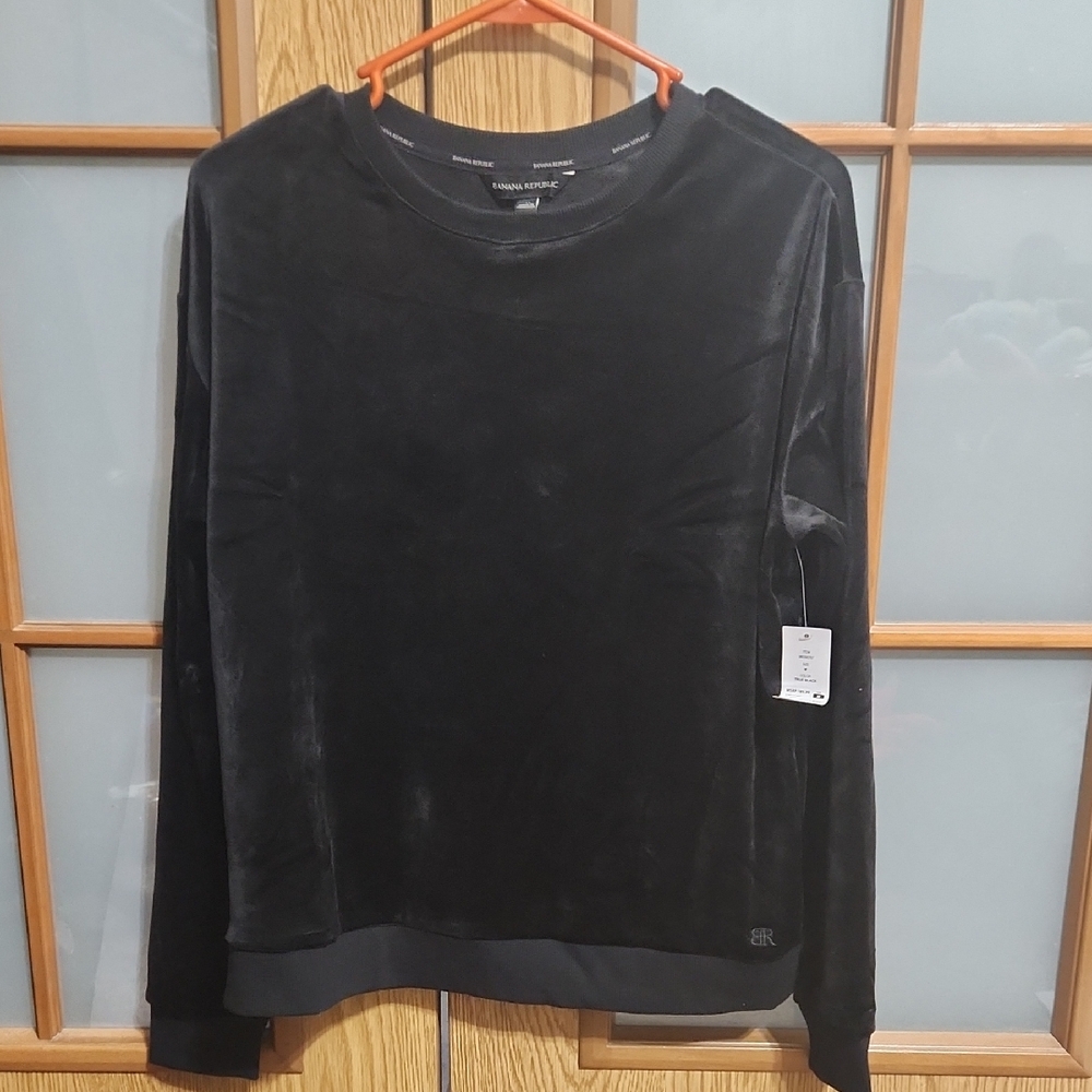 Banana Republic Black Velvet Crewneck Sweatshirt Size Medium